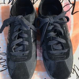 Coach Signature Kathleen Sneakers Laces Up Canvas Sneaker Shoes Size 8.5 Black